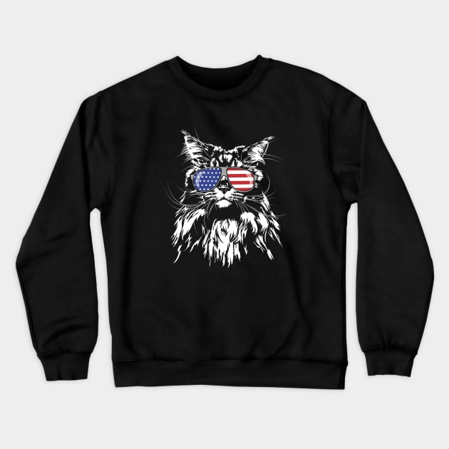 Proud Maine Coon American Flag patriotic cat Crewneck Sweatshirt by wilsigns